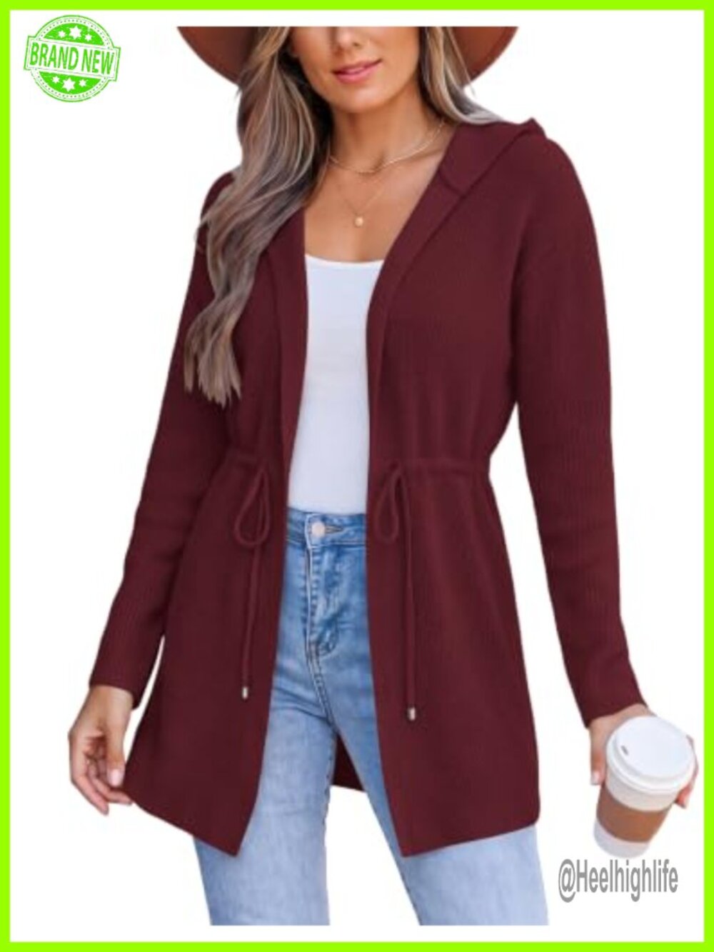 Drawstring Waist Hooded Cable Knit Cardigan Sweater